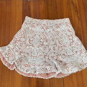 White and nude crochet short